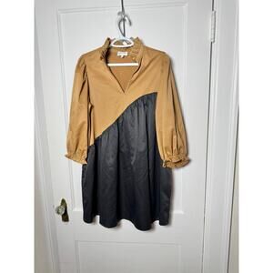 Crosby Mollie Burch Black Brown Ruffle Colorblock Mini Dress Women's Size Small